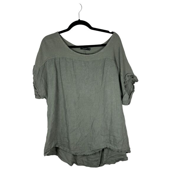 Lungo L'Arno Italy Olive Green Linen Flowy Boho Bohemian Blouse Size 1X - Picture 1 of 4